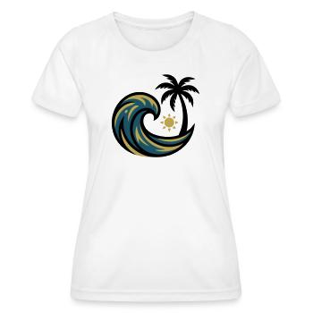 Welle Palme Surfen Strandurlaub Beachclub - Frauen Funktions-T-Shirt - Weiß - Vorne - AI Model Female 172 dark (172cm)