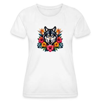 Wolf's Head Tropical Flowers - Women's Functional T-Shirt - white - Front - AI Model Female 172 dark (172cm)