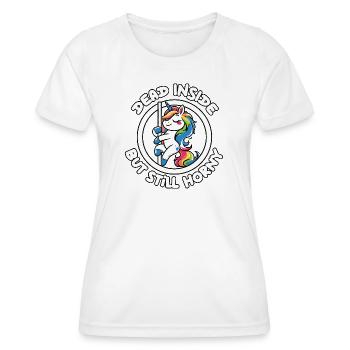Danse de la mât de licorne arc-en-ciel Mort à l’intérieur excité - T-shirt sport Femme - blanc - Devant - AI Model Female 172 dark (172cm)