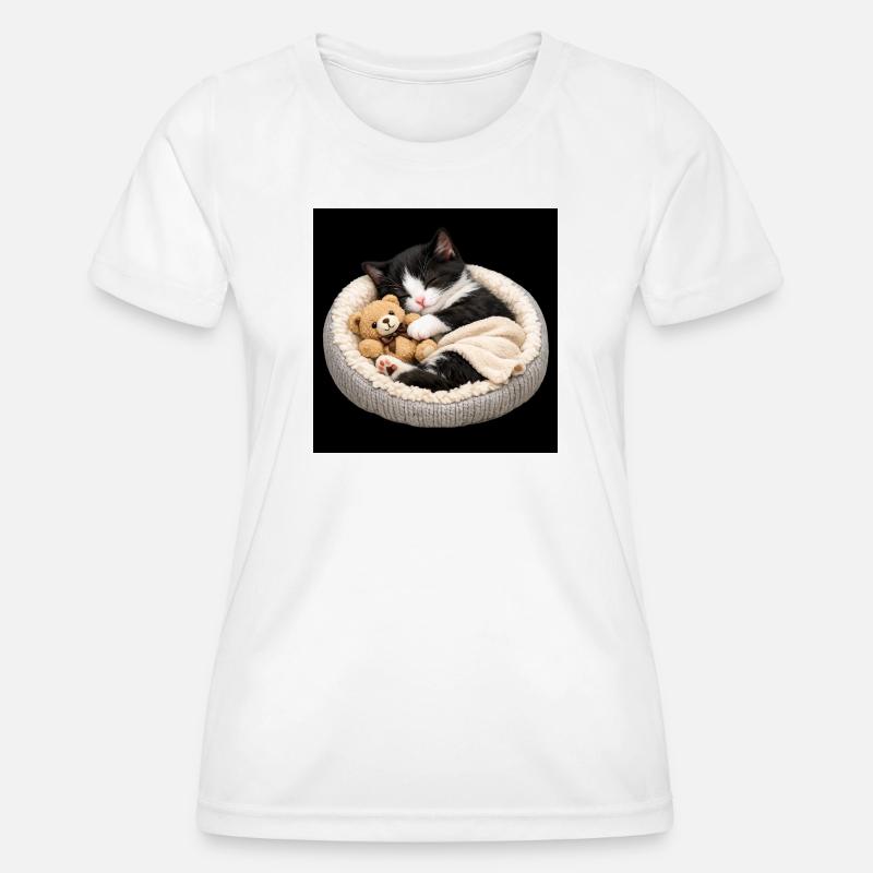 kitten sleeps with her teddy bear - Women's Functional T-Shirt - white