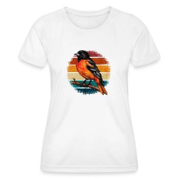 Rotkehlchen im Retro Regenbogen Oriole  - Frauen Funktions-T-Shirt - Weiß - Vorne - AI Model Female 172 dark (172cm)