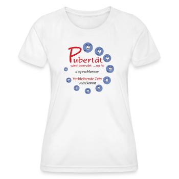 Pubertät beendet – 99% abgeschlossen - Frauen Funktions-T-Shirt - Weiß - Vorne - AI Model Female 172 dark (172cm)