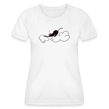 Niedliche schwarze Katze auf Wolken – minimale Katzenillustration - Frauen Funktions-T-Shirt - Weiß - Vorne - AI Model Female 172 dark (172cm)