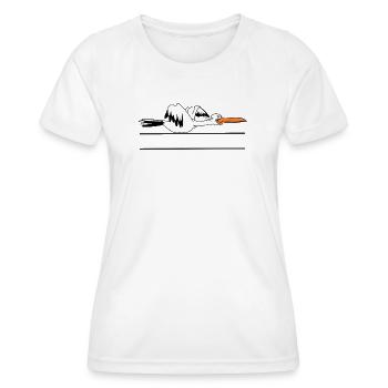 Storch mit Banner – Text selber hinzufügen - Frauen Funktions-T-Shirt - Weiß - Vorne - AI Model Female 172 dark (172cm)