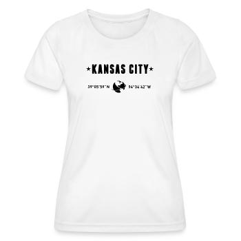 Kansas City, Missouri Koordinaten, Globe - Frauen Funktions-T-Shirt - Weiß - Vorne - AI Model Female 172 dark (172cm)