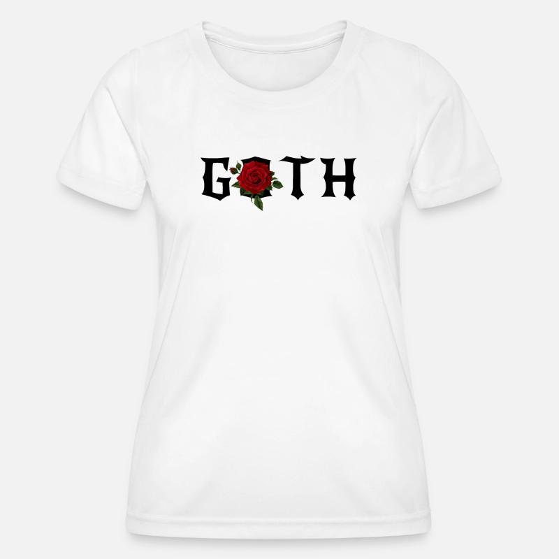 Goth Gothic Theme with a Red Rose - Women's Functional T-Shirt - white