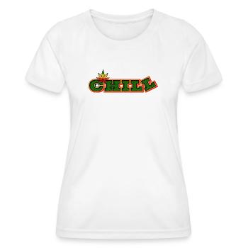 Psychedelic Chill Cannabis Wortkunst - Frauen Funktions-T-Shirt - Weiß - Vorne - AI Model Female 172 dark (172cm)