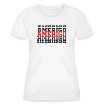 Amerigo t-shirt gift idea stacked text - Women's Functional T-Shirt - white - Front - AI Model Female 172 dark (172cm)