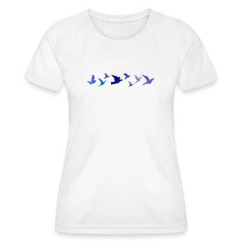 Migration des oiseaux en origami (Bleu) - T-shirt sport Femme - blanc - Devant - AI Model Female 172 dark (172cm)