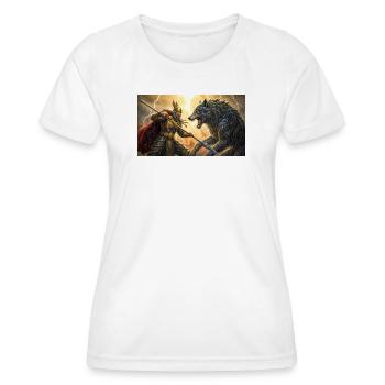Odin affronte Fenrir lors de la bataille finale de Ragnarök Norse s - T-shirt sport Femme - blanc - Devant - AI Model Female 172 dark (172cm)