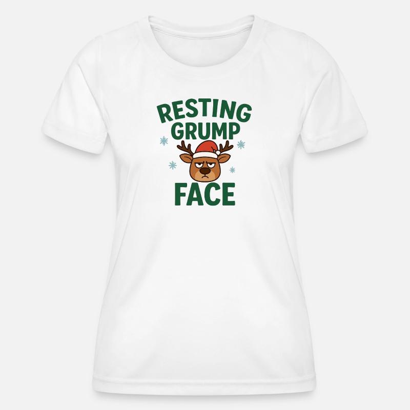 Resting Grump Face Reindeer with Hat - Women's Functional T-Shirt - white