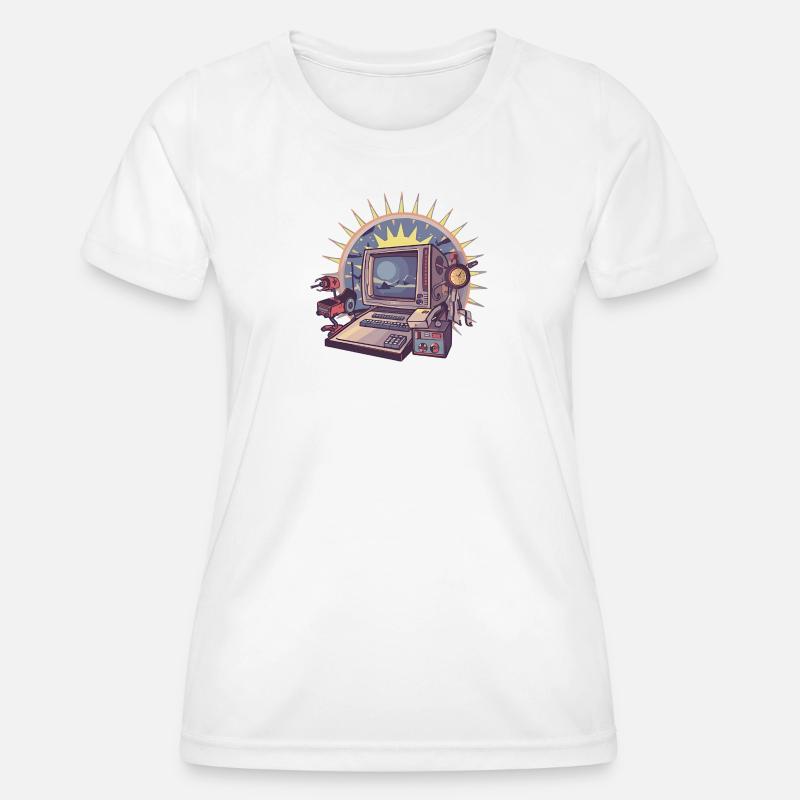 Futuristic computer with retro elements - Women's Functional T-Shirt - white