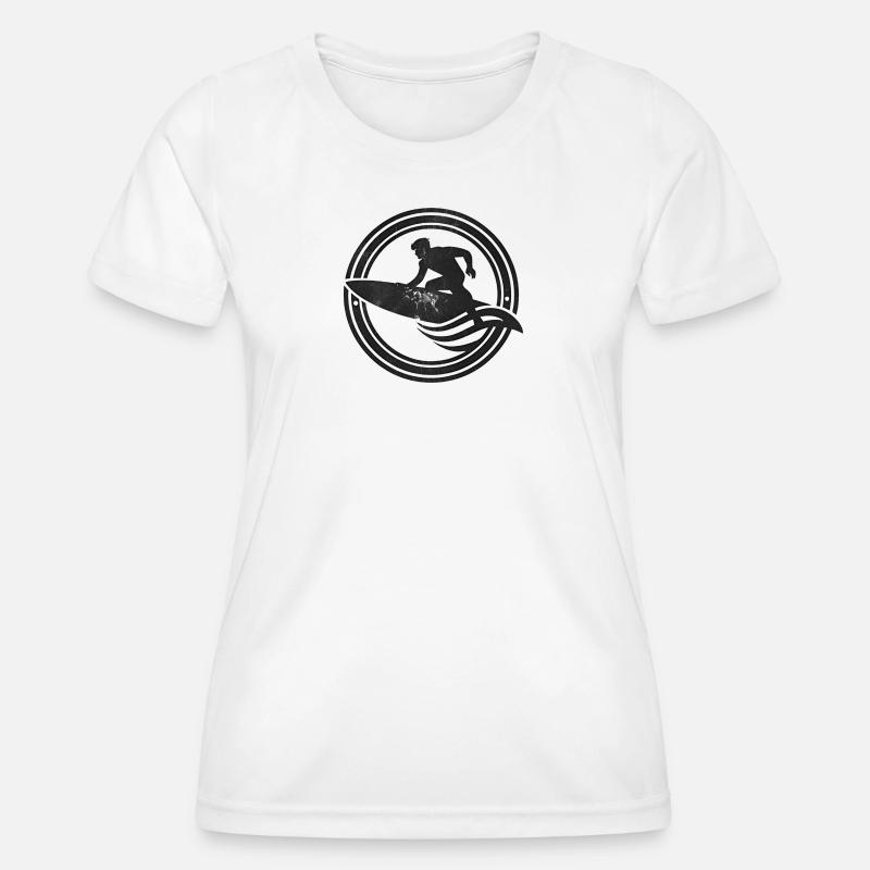 Surfer silhouette on wave - Women's Functional T-Shirt - white