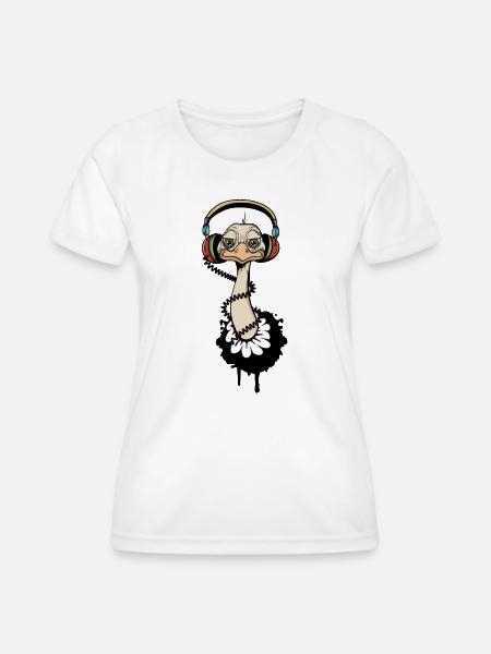 cooler Vogel Strauß mit Kopfhörer - Frauen Funktions-T-Shirt - Weiß