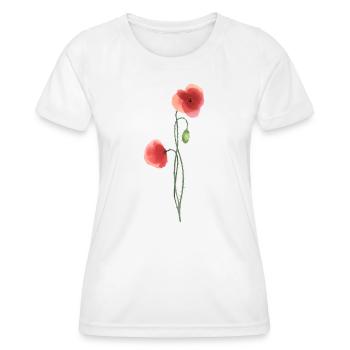 Flower: red poppy - Women's Functional T-Shirt - white - Front - AI Model Female 172 dark (172cm)