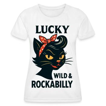 Lucky, Wild & Rockabilly : Black Retro Cat - T-shirt sport Femme - blanc - Devant - AI Model Female 172 dark (172cm)