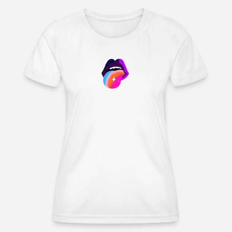 Cosmic Rainbow Tongue Lips - Women's Functional T-Shirt - white