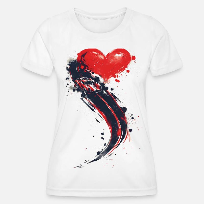 Fast Car with a Heart Shape Behind | Speed lovers - Women's Functional T-Shirt - white