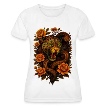 Léopard et serpent sifflants au design rétro - T-shirt sport Femme - blanc - Devant - AI Model Female 172 dark (172cm)