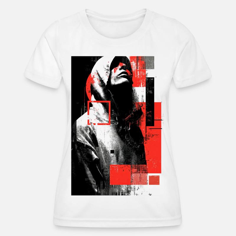 Glitch face in red gloss - Women's Functional T-Shirt - white