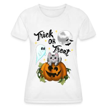 Tromper ou traiter le chat - T-shirt sport Femme - blanc - Devant - AI Model Female 172 dark (172cm)