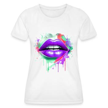 Bunte Lippen Kussmund Frauengesicht - Frauen Funktions-T-Shirt - Weiß - Vorne - AI Model Female 172 dark (172cm)