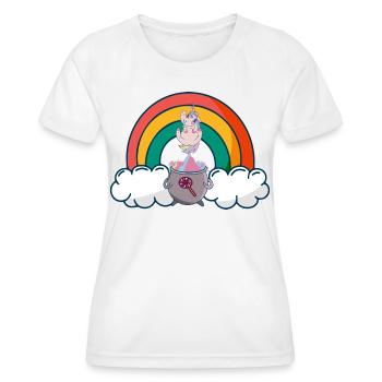 Lustiges Einhorn fliegt aus Topf - Frauen Funktions-T-Shirt - Weiß - Vorne - AI Model Female 172 dark (172cm)