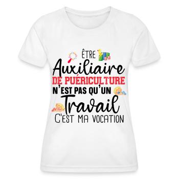 Auxiliaire de puériculture Puéricultrice Métier - T-shirt sport Femme - blanc - Devant - AI Model Female 172 dark (172cm)