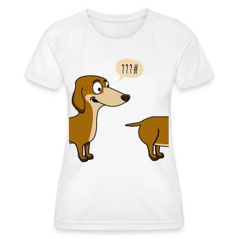 Hund dackel lustig gassi lang ironie humor comic L - Frauen Funktions-T-Shirt - Weiß - Vorne - AI Model Female 172 dark (172cm)