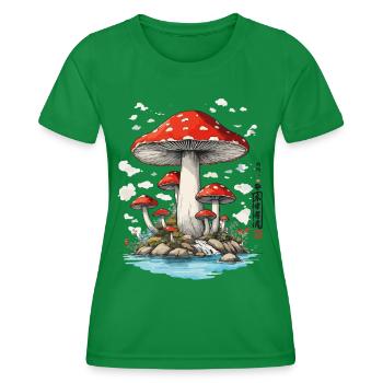 Retro Toadstool Art Mushroom Picker Design - Women's Functional T-Shirt - kelly green - Front - AI Model Female 172 dark (172cm)
