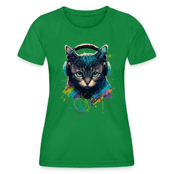 Cat and Music Lover - Women's Functional T-Shirt - kelly green - Front - AI Model Female 172 dark (172cm)