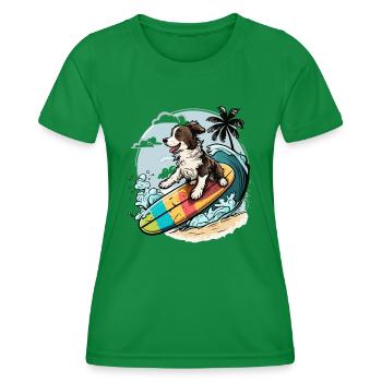 Surfs Up Doggy - Women's Functional T-Shirt - kelly green - Front - AI Model Female 172 dark (172cm)