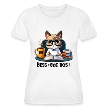 Coffee Break Tales: Eine skurrile Katze am Schreibtisch - Frauen Funktions-T-Shirt - Weiß - Vorne - AI Model Female 172 dark (172cm)