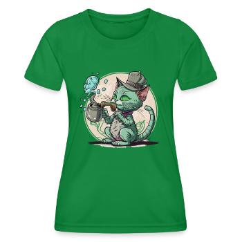A Cat Smoking a Bong: Whimsy and Humor Collide - Women's Functional T-Shirt - kelly green - Front - AI Model Female 172 dark (172cm)