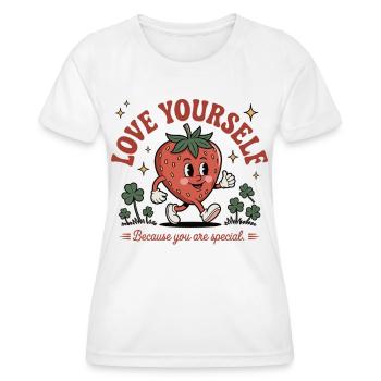 Love Yourself - Du bist besonders – Erdbeer-Shirt - Frauen Funktions-T-Shirt - Weiß - Vorne - AI Model Female 172 dark (172cm)