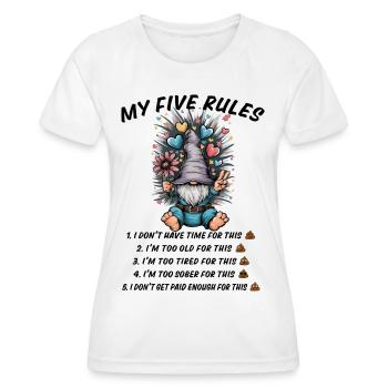 5 rules of a funny gnome - Women's Functional T-Shirt - white - Front - AI Model Female 172 dark (172cm)