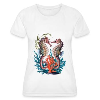 Les hippocampes caressent cet hippocampe - T-shirt sport Femme - blanc - Devant - AI Model Female 172 dark (172cm)