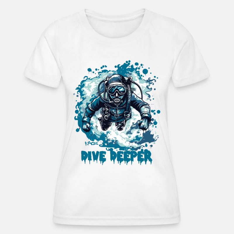 Dive Deeper: Scuba Diver - Women's Functional T-Shirt - white