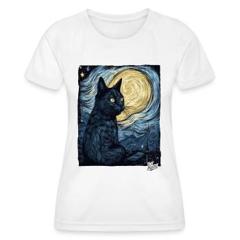 Nuit étoilée et chat noir - T-shirt sport Femme - blanc - Devant - AI Model Female 172 dark (172cm)