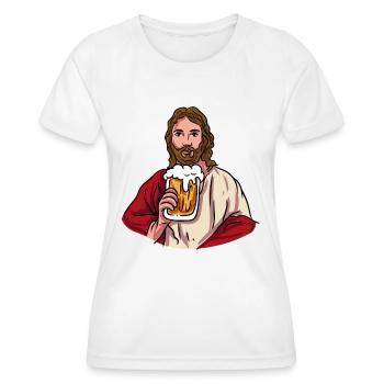 Jesus mit Bierkrug - Frauen Funktions-T-Shirt - Weiß - Vorne - AI Model Female 172 dark (172cm)