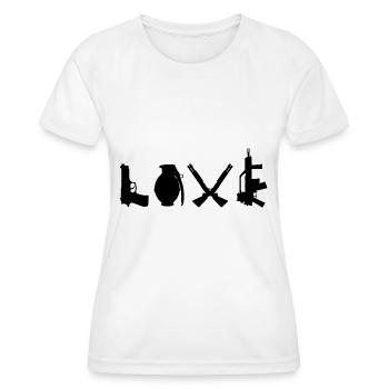 LOVE Banksy Waffen Typografie Street Art - Frauen Funktions-T-Shirt - Weiß - Vorne - AI Model Female 172 dark (172cm)