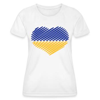 Ukraine Herz (Flagge / Blau - Gelb) - Frauen Funktions-T-Shirt - Weiß - Vorne - AI Model Female 172 dark (172cm)