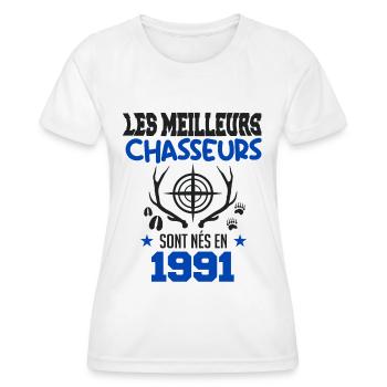 Anniversaire chasseur Née en 1991 - T-shirt sport Femme - blanc - Devant - AI Model Female 172 dark (172cm)