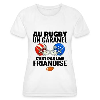 Au Rugby Un Caramel C'est Pas Une Friandise, rugby - T-shirt sport Femme - blanc - Devant - AI Model Female 172 dark (172cm)