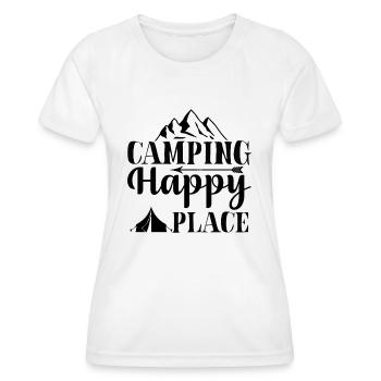 Camping Happy Place Wandershirt - Frauen Funktions-T-Shirt - Weiß - Vorne - AI Model Female 172 dark (172cm)