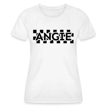 Damier Texte Prénom Femme Nom Angie - T-shirt sport Femme - blanc - Devant - AI Model Female 172 dark (172cm)