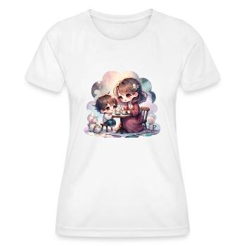 Mutter und Sohn genießen eine gemütliche Teeparty - Frauen Funktions-T-Shirt - Weiß - Vorne - AI Model Female 172 dark (172cm)