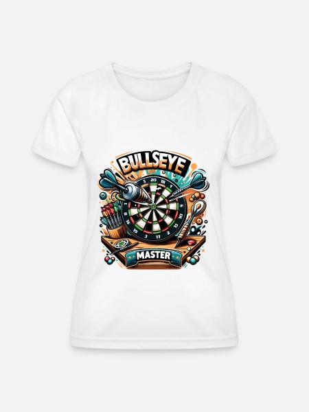 Bullseye Master: Buntes Dart Design - Frauen Funktions-T-Shirt - Weiß
