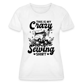 C’est ma chemise de couture folle Funny Sewing - T-shirt sport Femme - blanc - Devant - AI Model Female 172 dark (172cm)