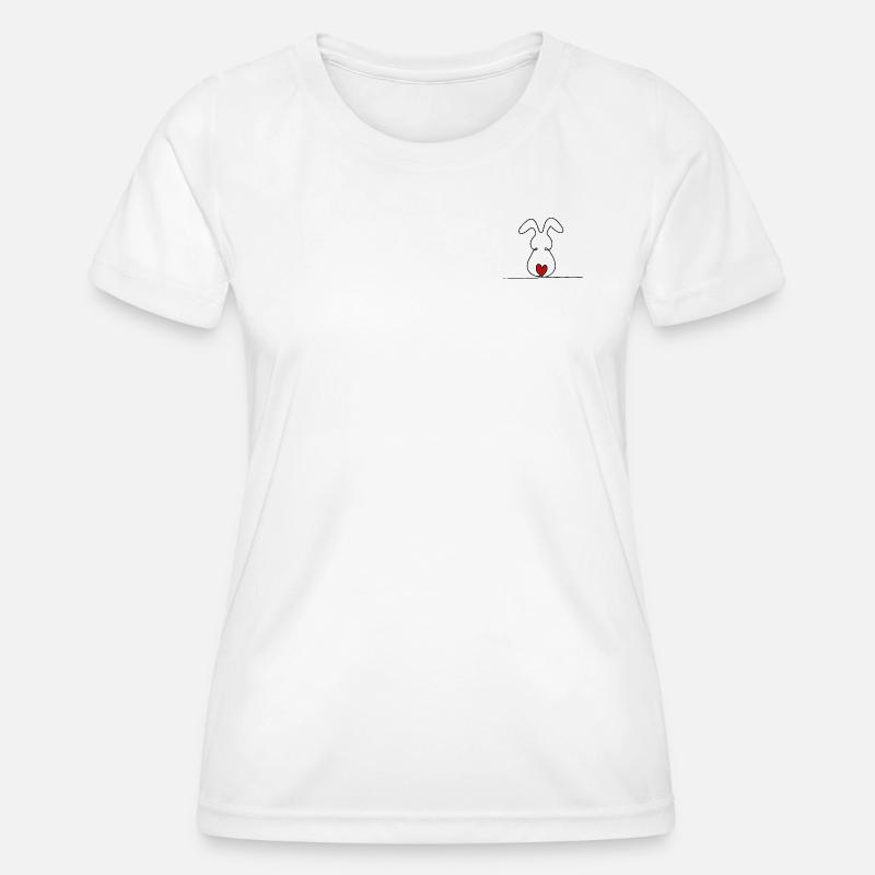 One-line bunny with red tail - Women's Functional T-Shirt - white